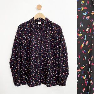 Cabi Black Colorful Artsy Print Button Down